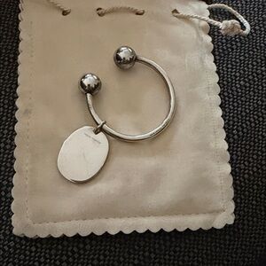 Tiffany & Co. Authentic Silver Ball-End Cuff Key Ring with Oval Dog Tag